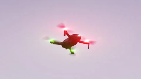 High-Tech Drone Hovering in Twilight Sky with Blinking Signal Lights Stock Footage 315869742