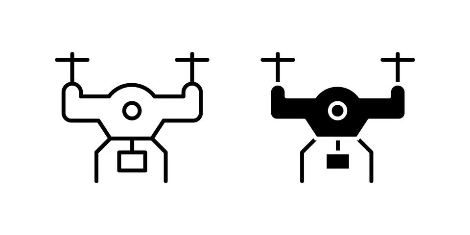 High-tech drone icon set with camera, representing aerial photography, surv.. Illustrazione stock