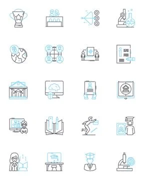 High-tech educational facility linear icons set. Innovative, Smartboards 스톡 일러스트