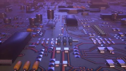 High tech electronic board. Abstract futuristic industry concept. Camera mo.. 스톡 일러스트