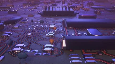 High tech electronic board. Abstract futuristic industry concept. 3d illustra Stock Illustration