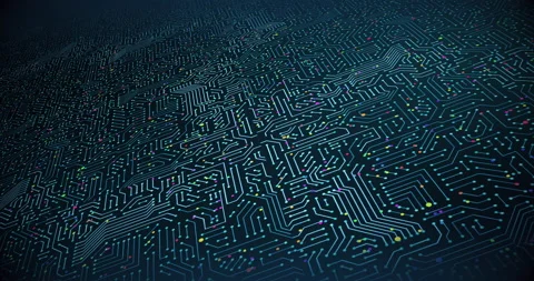 High Tech Electronic Circuit Board. Electrical Signals Flowing. Perfect Loop Stock Footage 154487574