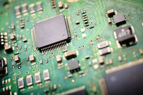 High tech electronic circuit board close up Stock Photos