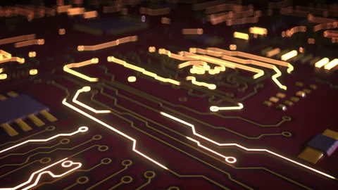 High tech electronic red circuit board seamless loop 3D render animation Stock Footage 121185380