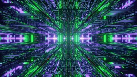High Tech Endless Neon Space Station 4k uhd 3d illustration background Stock Illustration