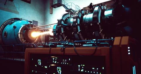 High tech energy chamber generating intense plasma in industrial facility Stock Illustration