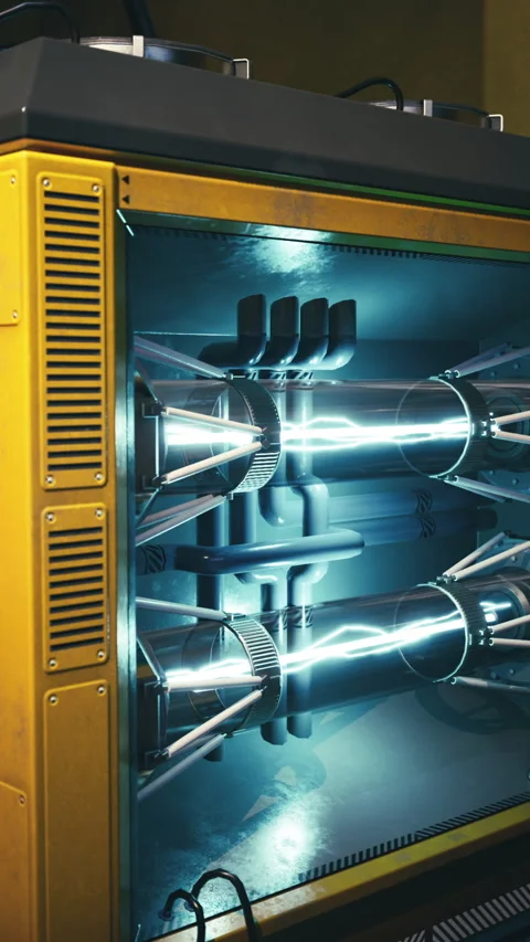 High tech energy generator displayed in a futuristic laboratory setting Stock Footage 309036803