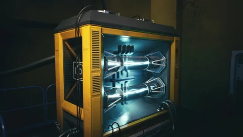 High tech energy generator displayed in a futuristic laboratory setting Stock Footage 325024815