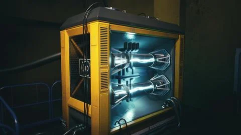 High tech energy generator displayed in a futuristic laboratory setting 스톡 일러스트