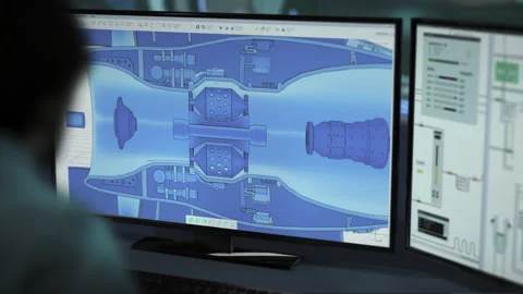 High tech engineering program displaying the schematic of the turbine parts 動画素材 288997242