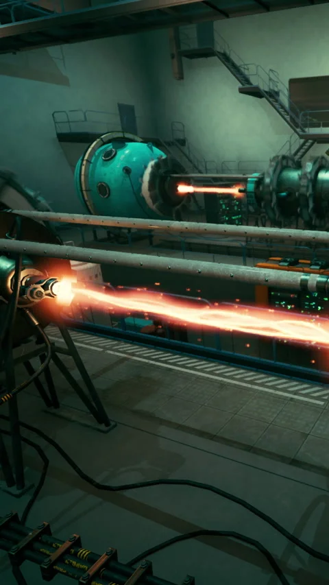 High tech equipment in an industrial setting with laser beams in action Stock Footage 338426463