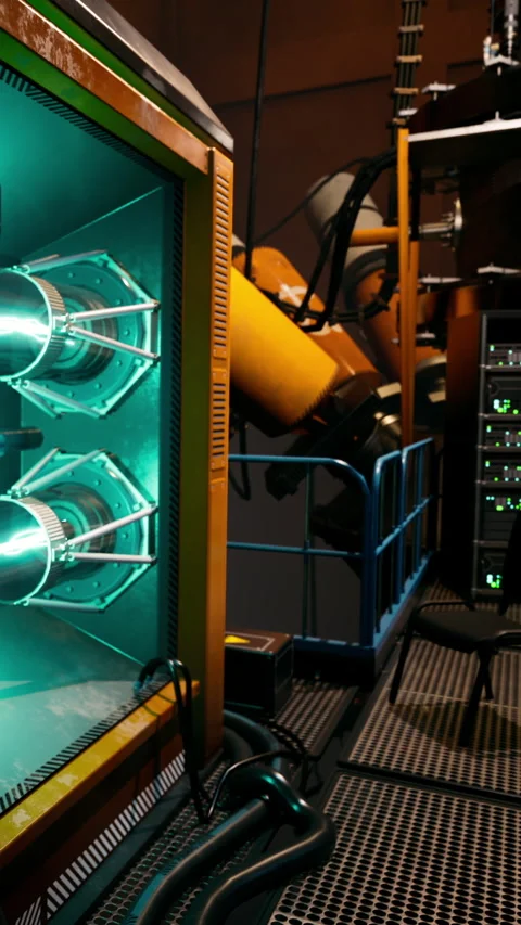 High tech equipment in a lab setting during an experiment at night Stock Footage 339038453