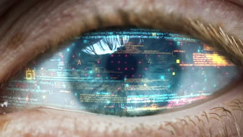 High-tech Futuristic Data Stream in Cyberspace of Eye Close-up 库存影片 170360982