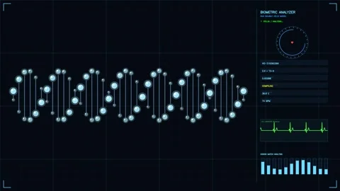 High-Tech Genetic DNA Analysis Interface with Real-time Biometric Data Display Видео 338232779