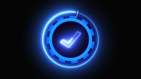 High tech glowing blue checkmark with circular progress indicator in hd mod.. Stock Footage 321590477