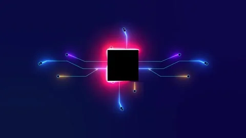 High tech glowing futuristic circuit board animation on Black Background Stock Footage 320558629