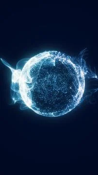 High-tech glowing sphere with blue digital particles forming complex struct.. 스톡 일러스트