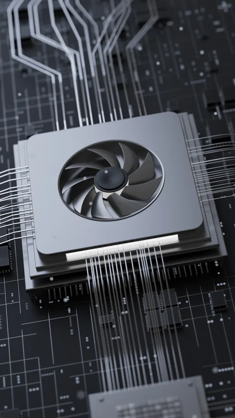 High-tech GPU chip powering next-gen data processing Stockbeeldmateriaal 338987231