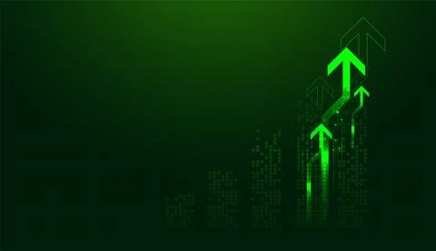 High-tech Green finance design with layered Arrows rising above a digital c.. Stock Illustration