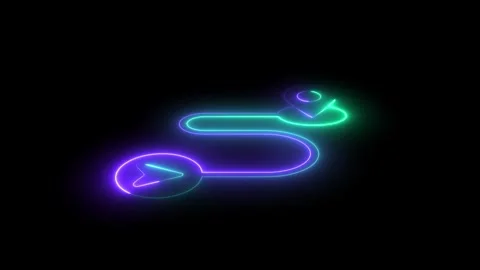 High-Tech Green Neon GPS Tracking Map  Navigation Route with Red Checkpoint.. Stock Footage 309041433