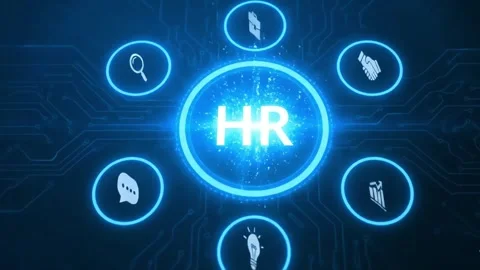 High Tech HR Interface with Business Icons Around Circle. Stock Footage 317801000