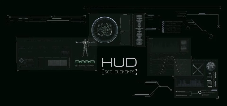 High-tech HUD elements for user interface design. Sci-fi digital display incl Illustrazione stock