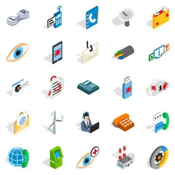 High tech icons set, isometric style Stock Illustration