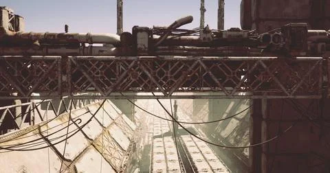 High tech industrial landscape with complex machinery and structures Stock Illustration