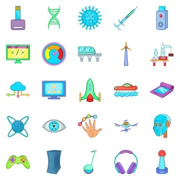 High tech industry icons set, cartoon style Stock Illustration