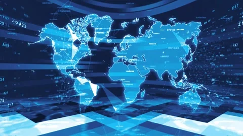 High Tech Infographic World Map Background with Floating Numbers and Data No Stock Footage 343732046