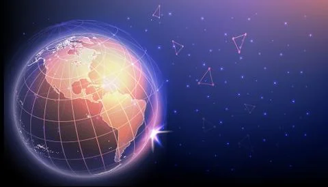 High tech innovations and cyber connections concept. Planet Earth surrounded by Stock Illustration