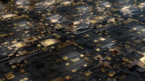 High tech integrated circuit board with processor close up. Electronic CPU chip Stock Footage 278483284