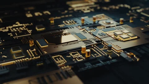 High tech integrated circuit board with processor close up. Electronic CPU chip Stock Footage 278483566