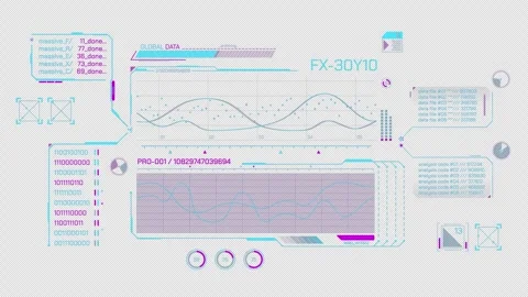 High-tech interface for data processing with animated HUD elements Видео 293883961