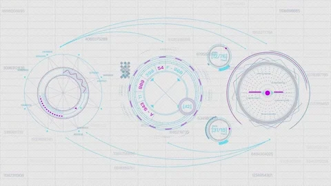 High-tech interface for data processing with animation of HUD elements 스톡 동영상 296260598