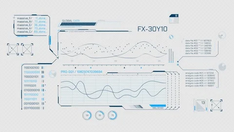 High-tech interface for data processing with animated HUD elements 스톡 동영상 296260912