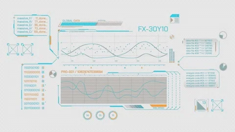 High-tech interface for data processing with animated HUD elements Stock Footage 304822715