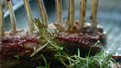 High tech kitchen. Cooking rack of lamb Stock Footage 141601348