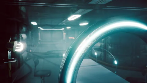 High tech lab with glowing elements and modern equipment Stock Footage 303805963