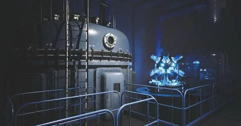 High tech laboratory with blue illumination showcasing advanced machinery Stock Illustration
