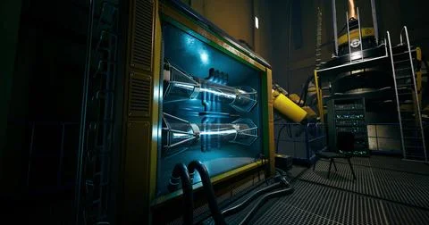 High tech laboratory equipment illuminated in a futuristic setting Stock Illustration