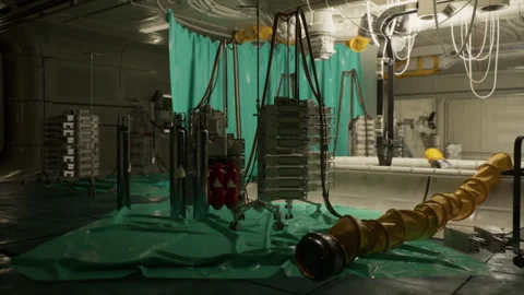 High tech laboratory setup with green tarps and equipment in a modern facility Stock Footage 310931385