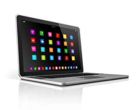 High Tech Laptop Computer with apps icons interface 스톡 일러스트