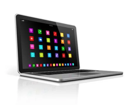 High Tech Laptop Computer with apps icons interface 3D High Tech Laptop Co... Foto stock