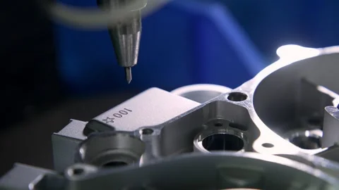 High Tech Laser Engraving Process Marks Serial Number on Metal Engine Block Stock Footage 336769966