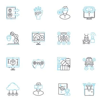 High-Tech linear icons set. Innovation, Automation, Virtuality, Nanotechnology Stock Illustration