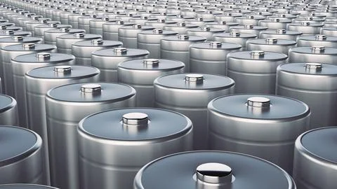 High-tech lithium-ion battery. The production line at the factory. 3D renderi Stock Photos
