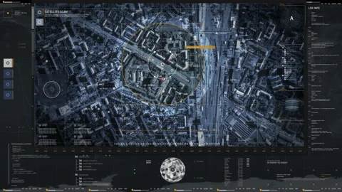 High Tech Location Target Data Tracking During Spy Drone Surveillance Mission Stock Footage 161795405