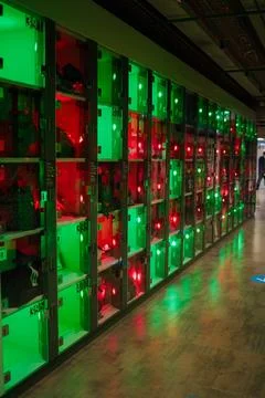 High Tech Locking Boxes Indicating Their Status with Lights Stock Photos