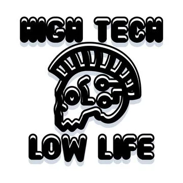 High tech low life cyberpunk skull emblem design Stock Illustration